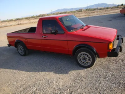 Red VW Rabbit Pickup, side view