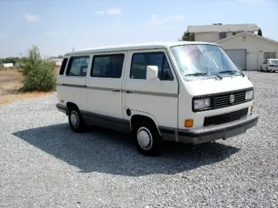 White VW Vanagon, side view