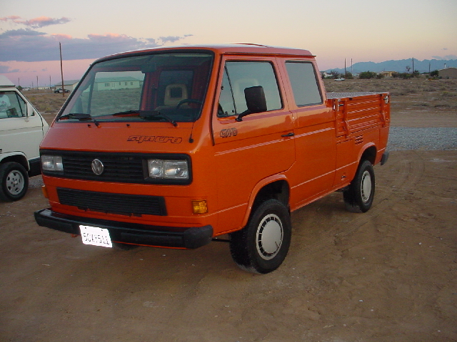Red-orange VW T3 double-cab pickup, one of ZSI's restorations