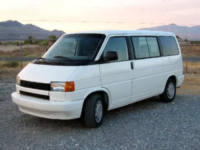 White VW Eurovan, side view